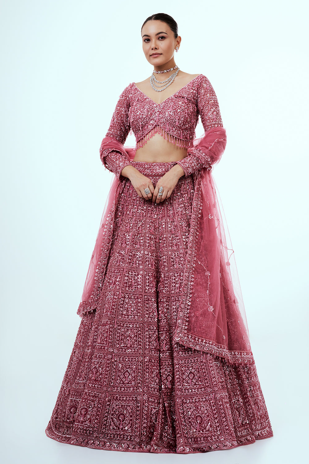 Pink Lehenga with Sequins and Bead Work