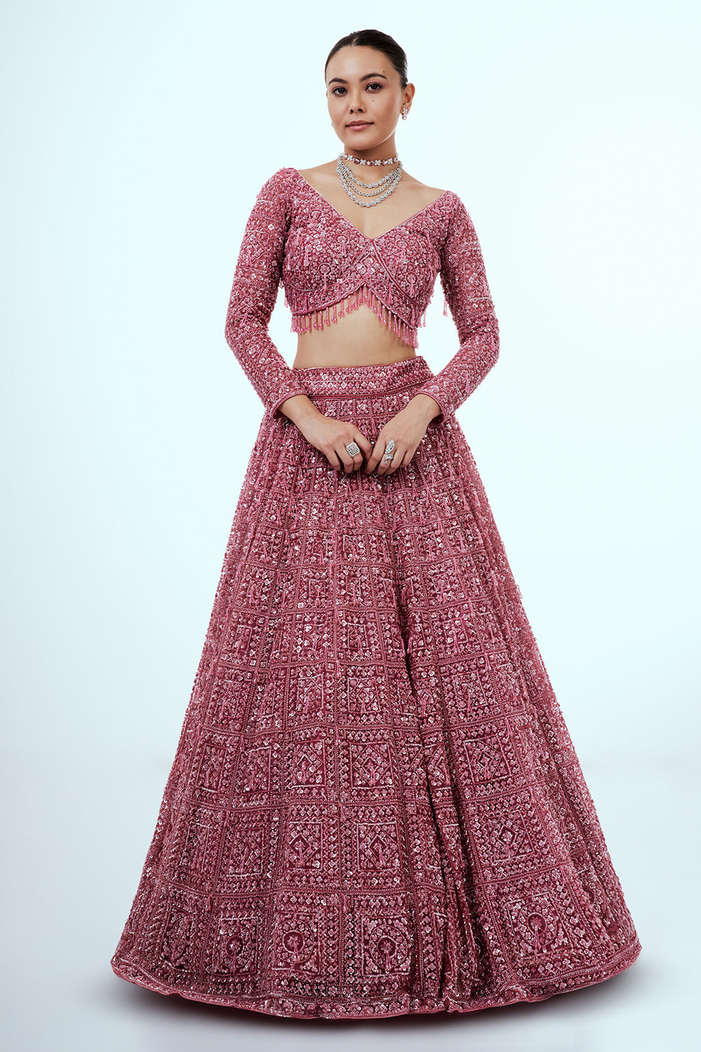 Pink Lehenga with Sequins and Bead Work