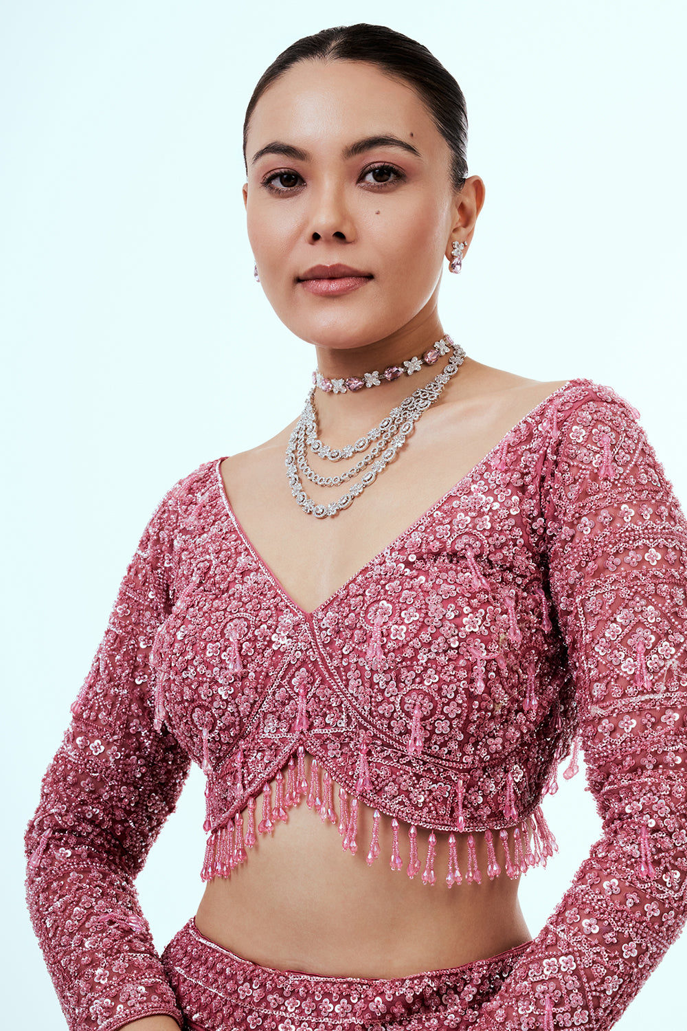 Pink Lehenga with Sequins and Bead Work