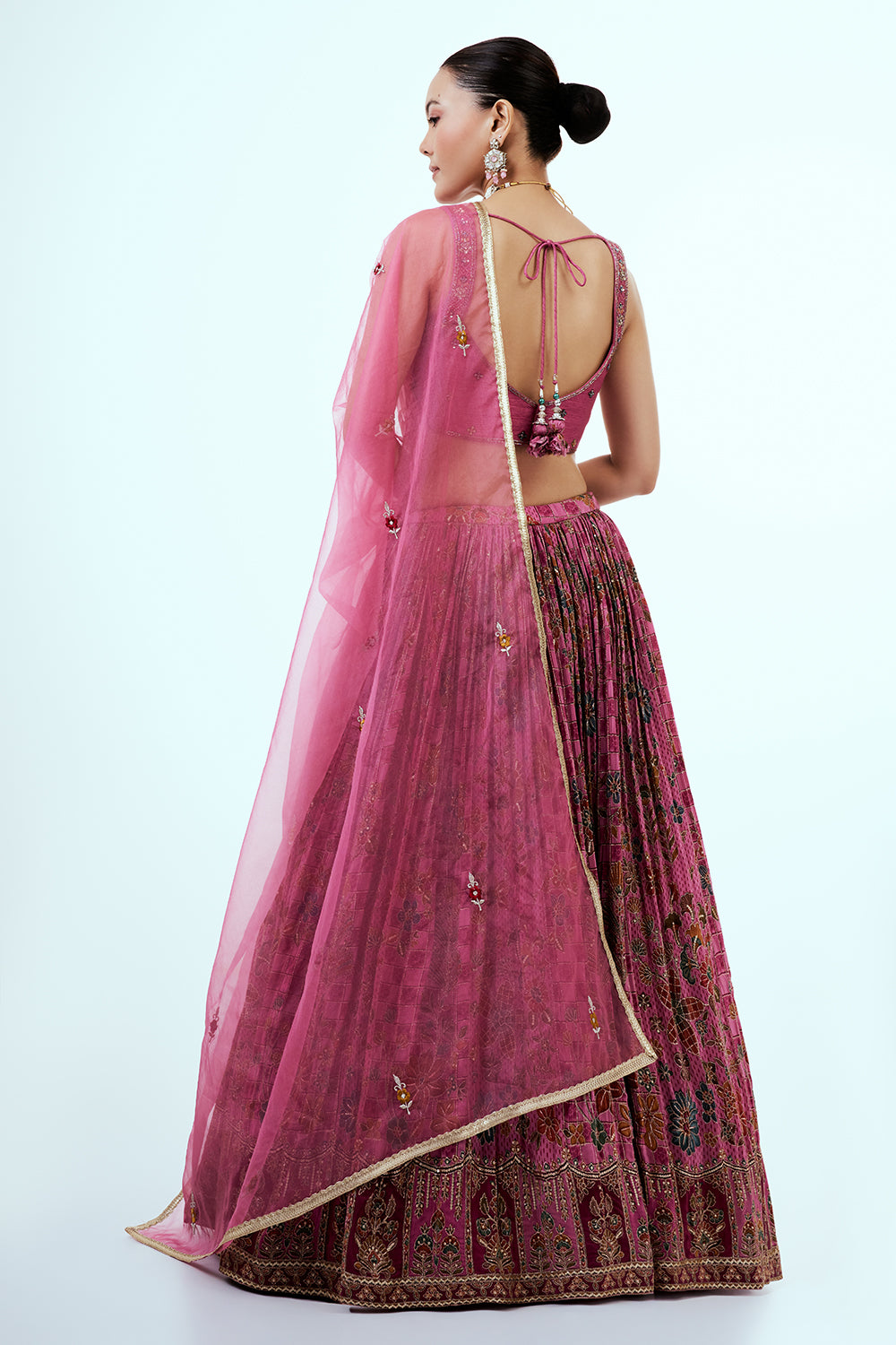 Pink Printed Art Silk Lehenga with Zari Embroidery
