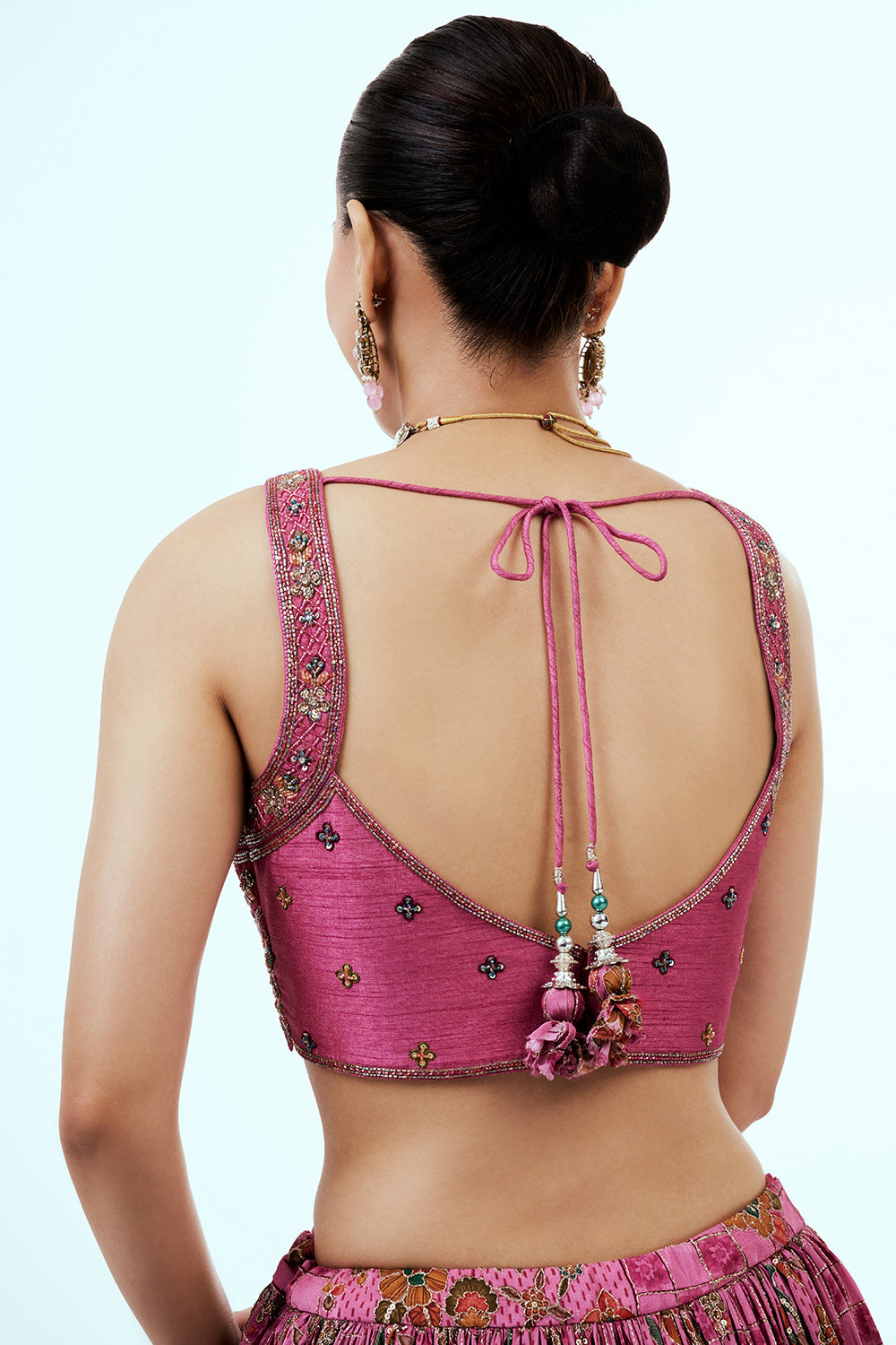 Pink Printed Art Silk Lehenga with Zari Embroidery