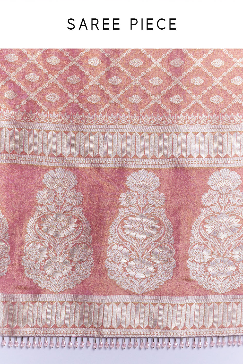 Pink Shimmer Tissue Banarasi Saree with Stitched Blouse