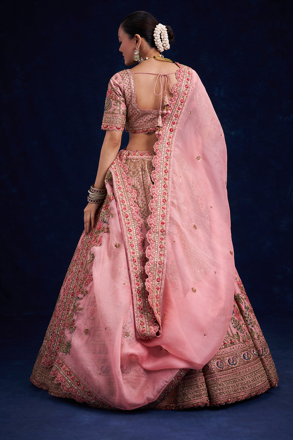 Pink Silk Bridal Lehenga with Zardozi and French Knot Work