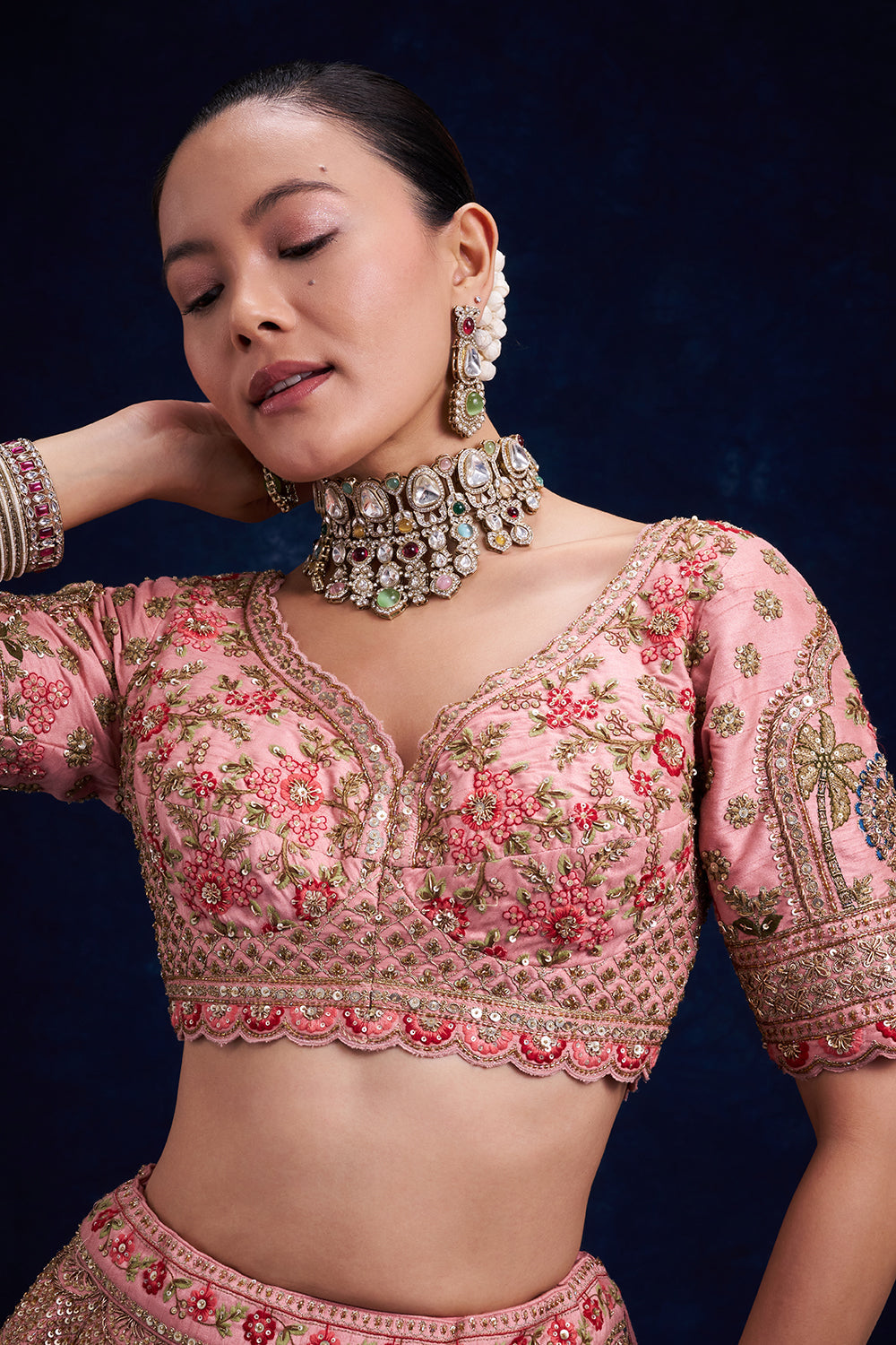 Pink Silk Bridal Lehenga with Zardozi and French Knot Work