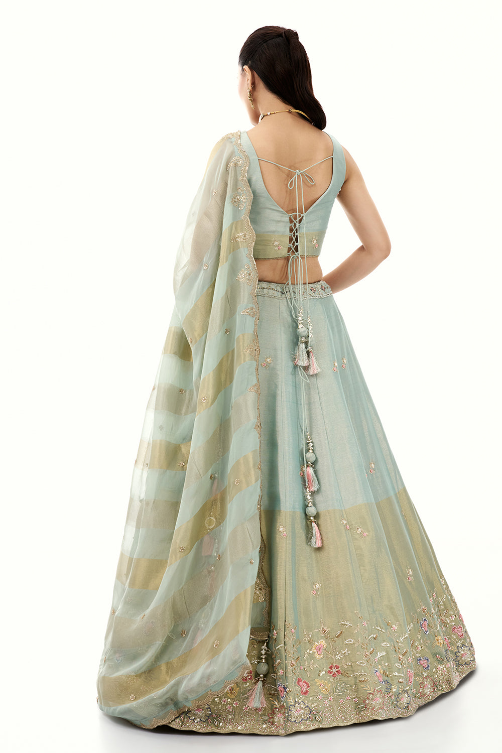 Pista Green Silk Lehenga with Resham Embroidery