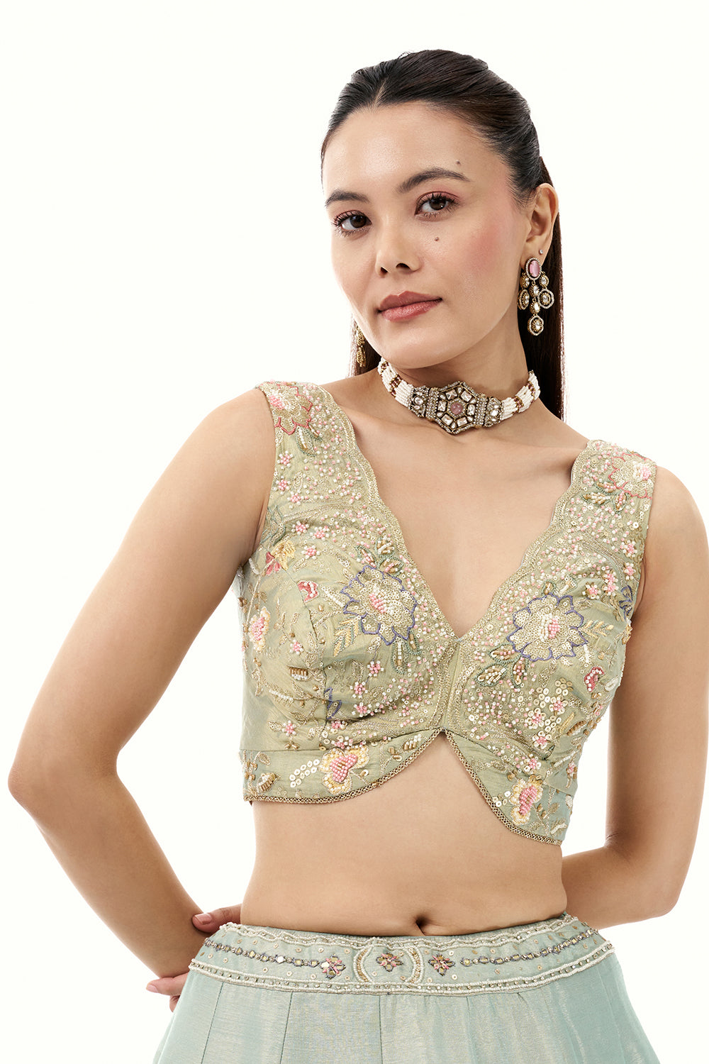 Pista Green Silk Lehenga with Resham Embroidery
