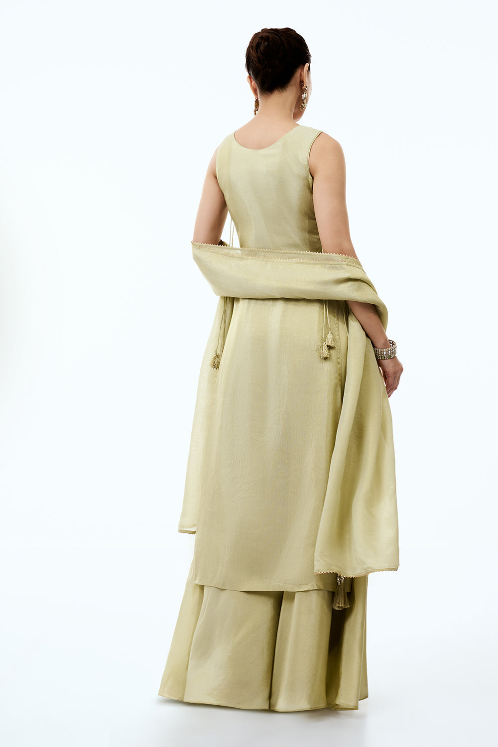 Pista Green Tissue Silk Palazzo Set With Cutdana and Resham Work