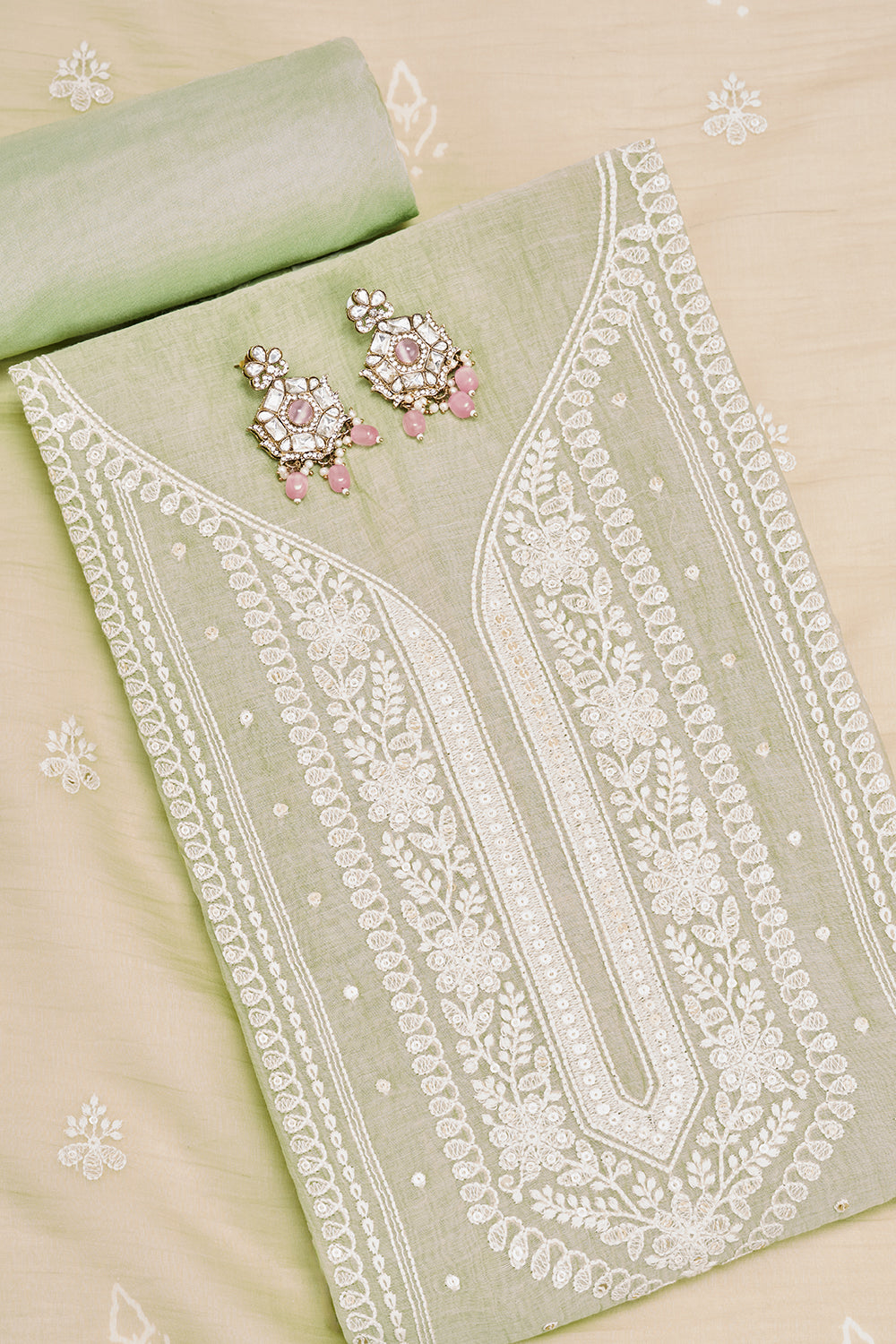 Pistachio Green Resham Embroidered Unstitched Suit Set
