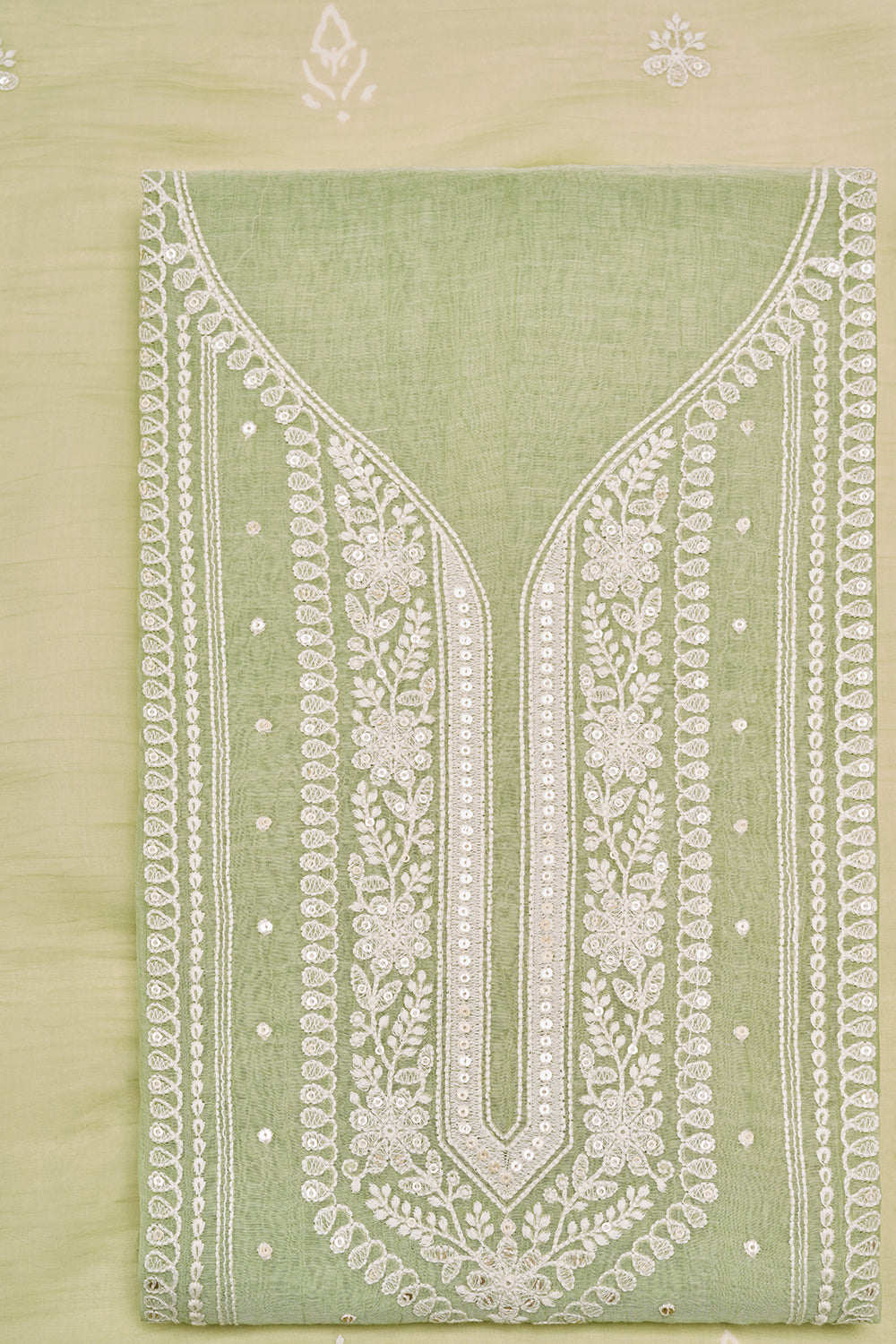 Pistachio Green Resham Embroidered Unstitched Suit Set