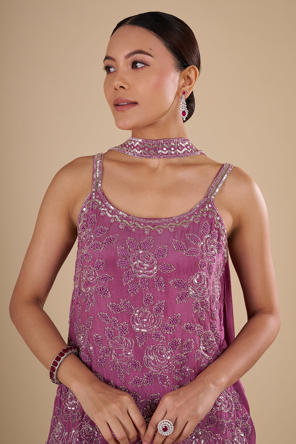 Plum Georgette Sharara Set
