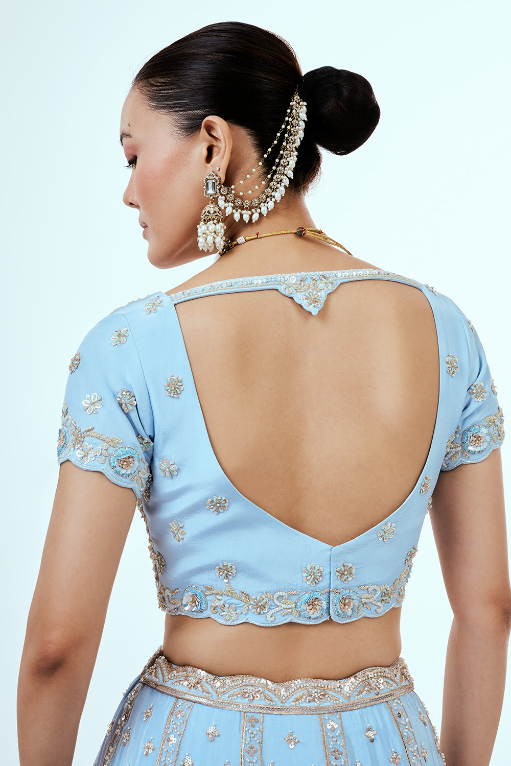 Powder Blue Crepe Lehenga with Zari Embroidery