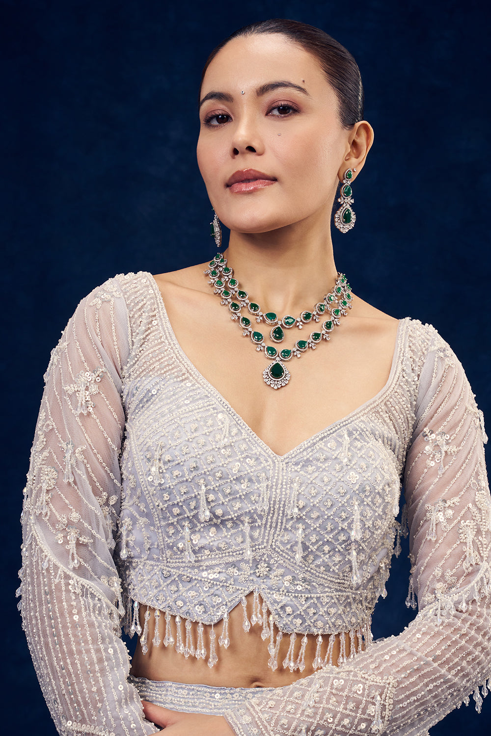 Powder Blue Ombre Net Lehenga with Sequins Hand Work