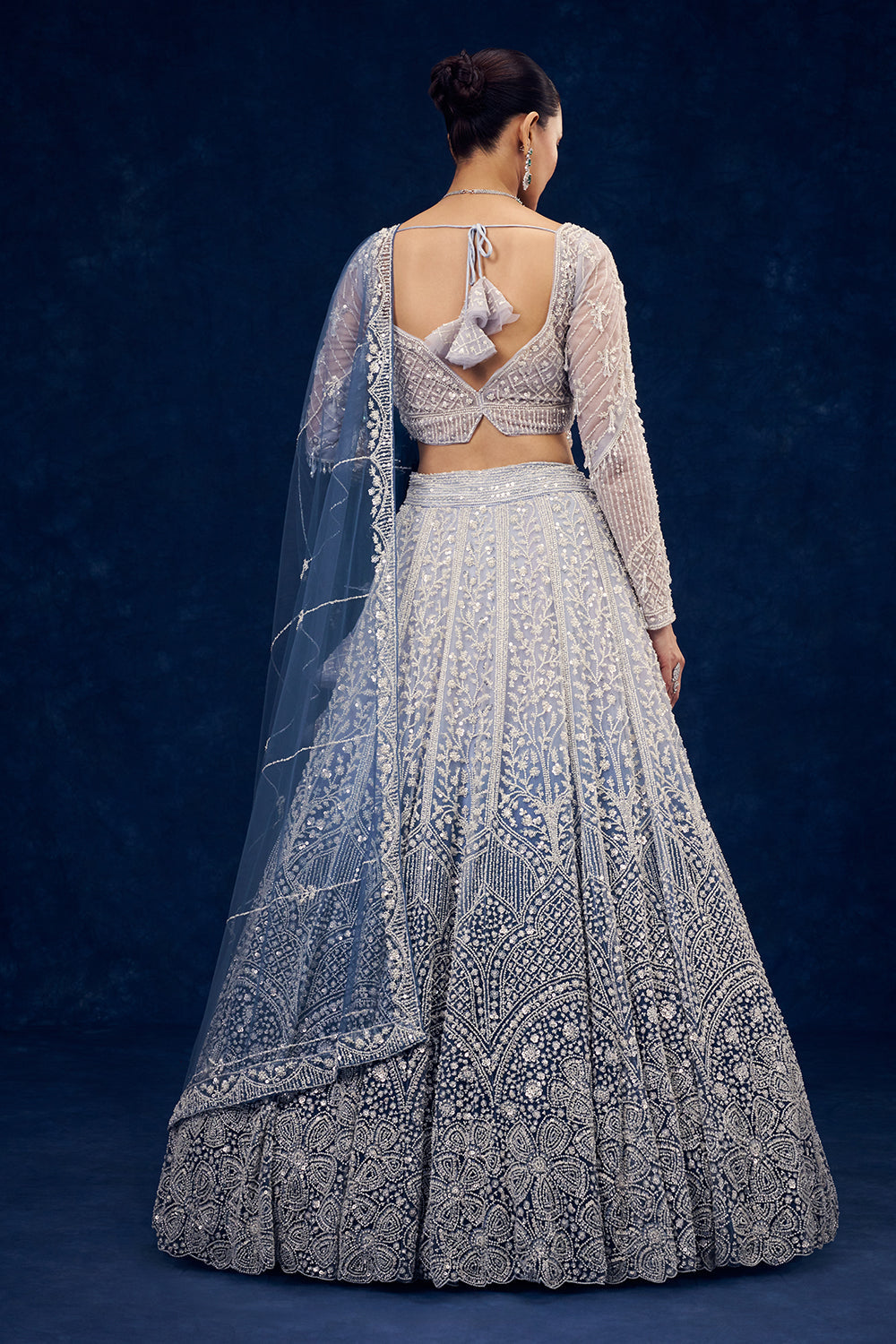 Powder Blue Ombre Net Lehenga with Sequins Hand Work
