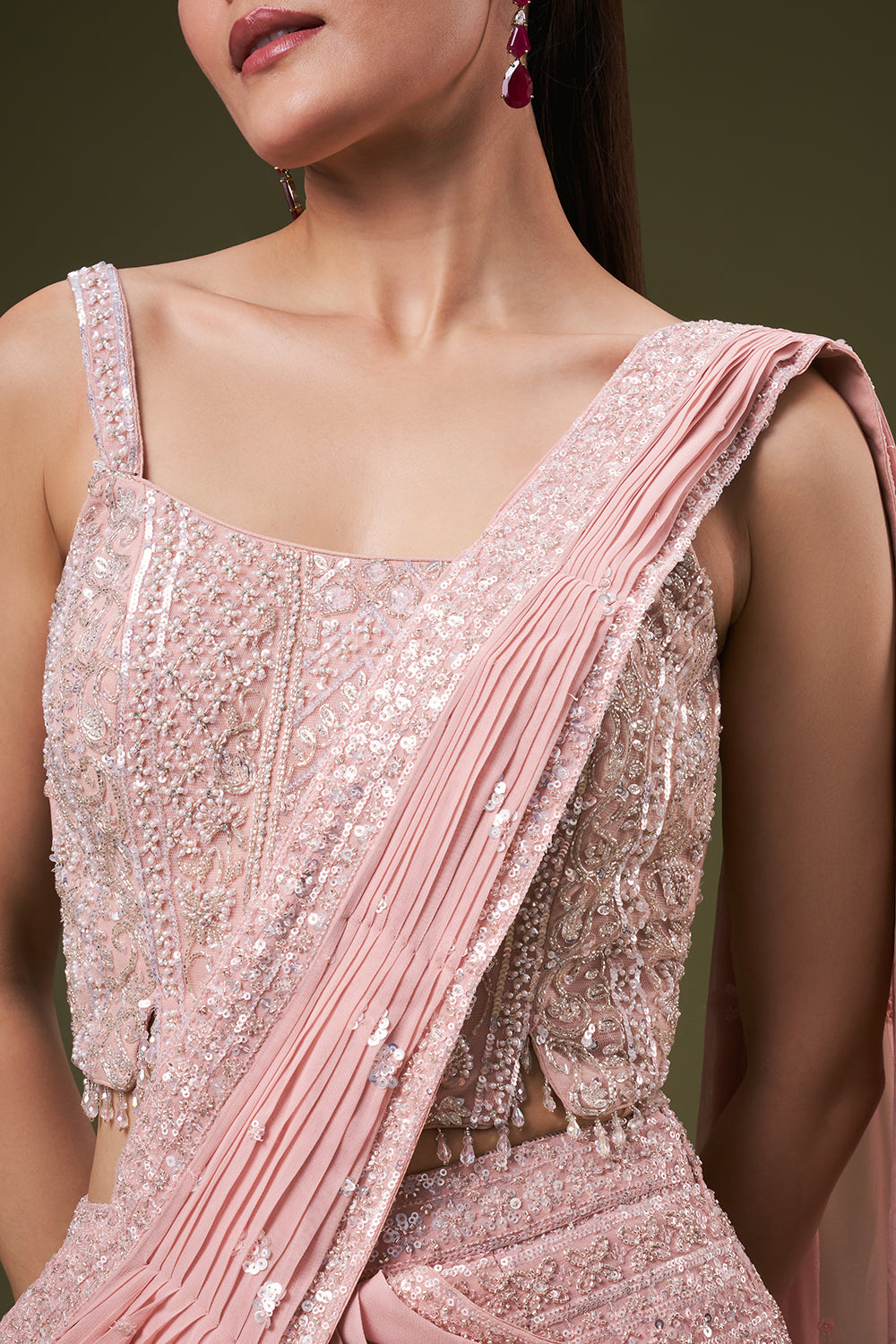 Powder Pink Georgette Crop Top Sharara Suit with Sequin Work