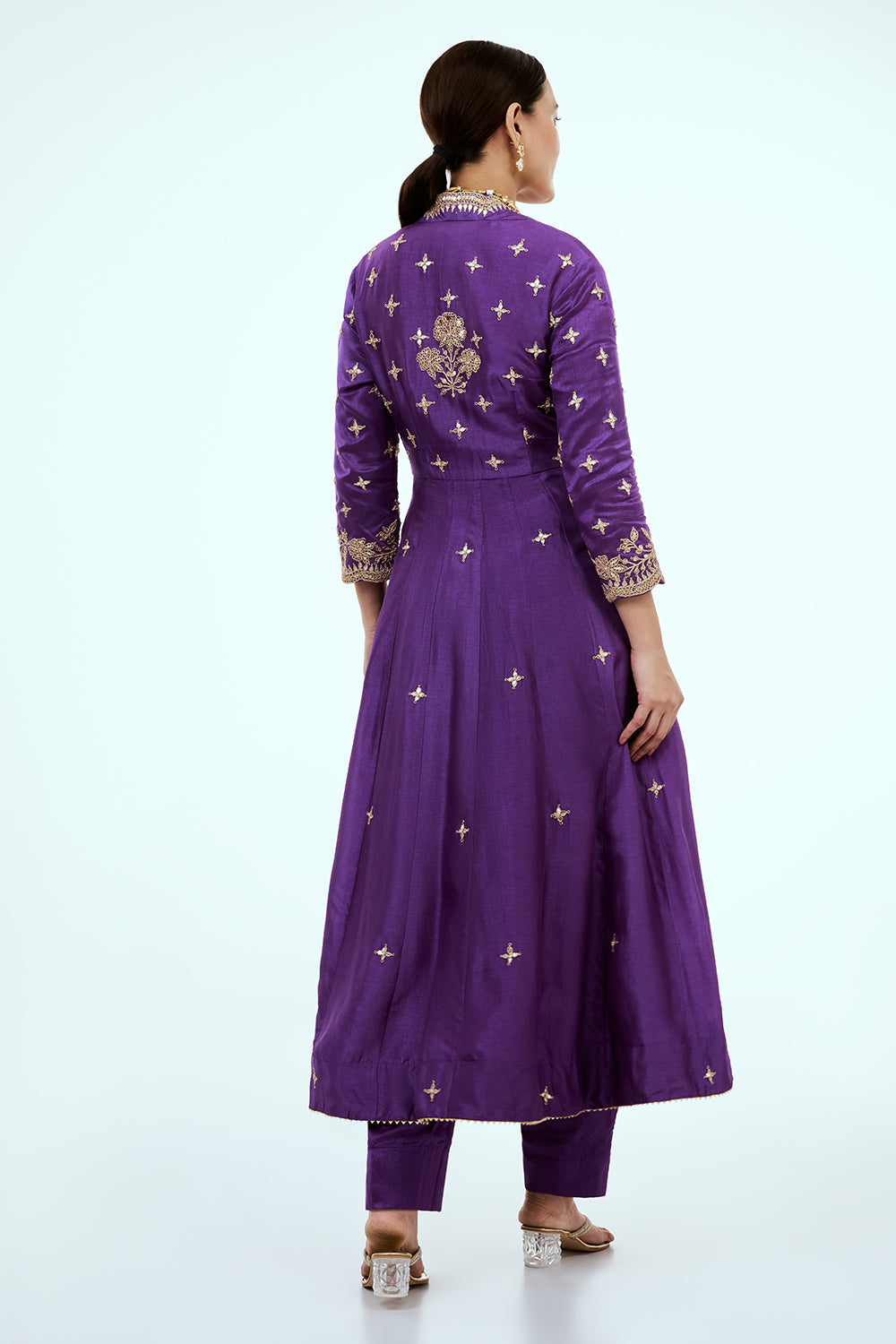 Purple Art Silk Angrakha Suit with Zardosi Work