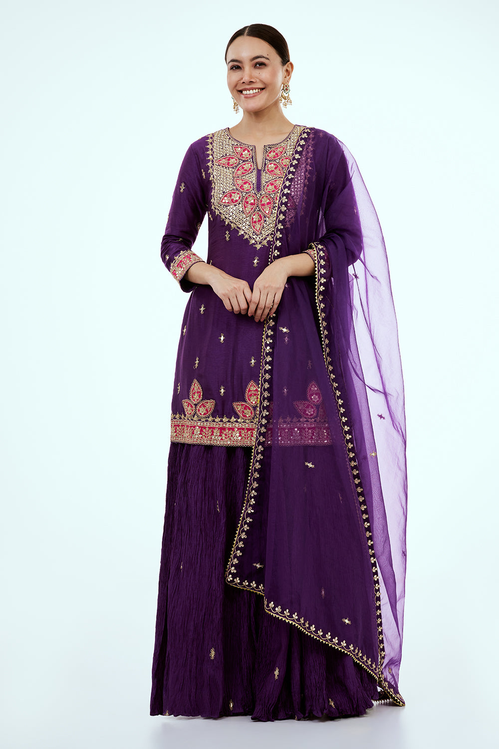 Purple Art Silk Palazzo Set with Zardosi Work