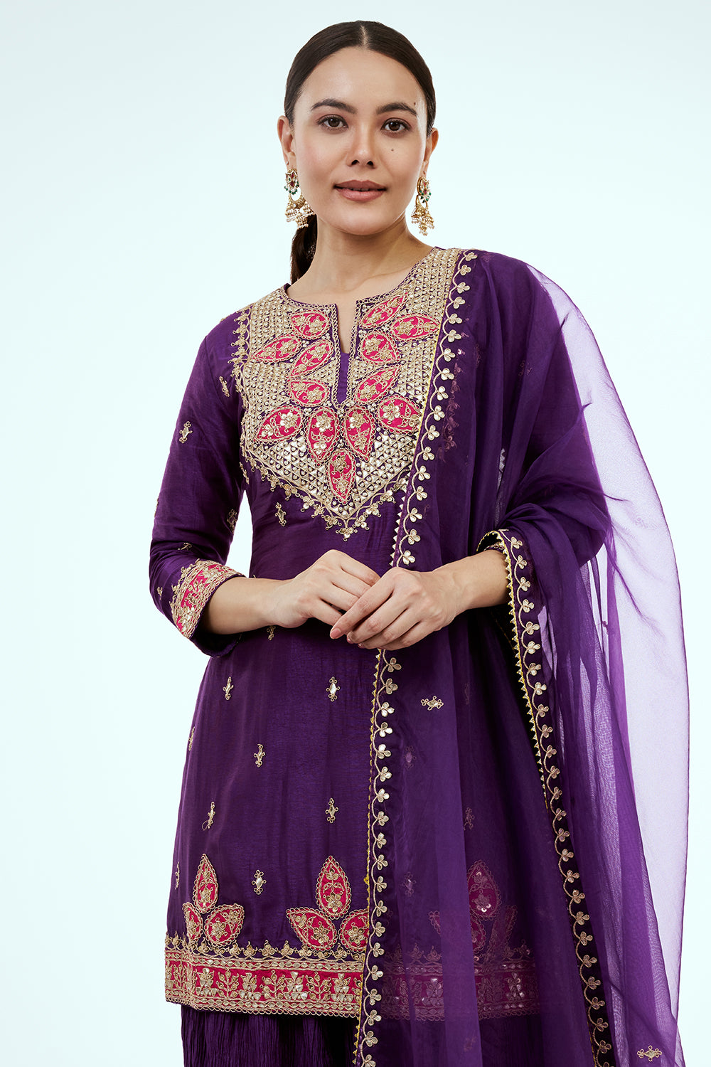 Purple Art Silk Palazzo Set with Zardosi Work