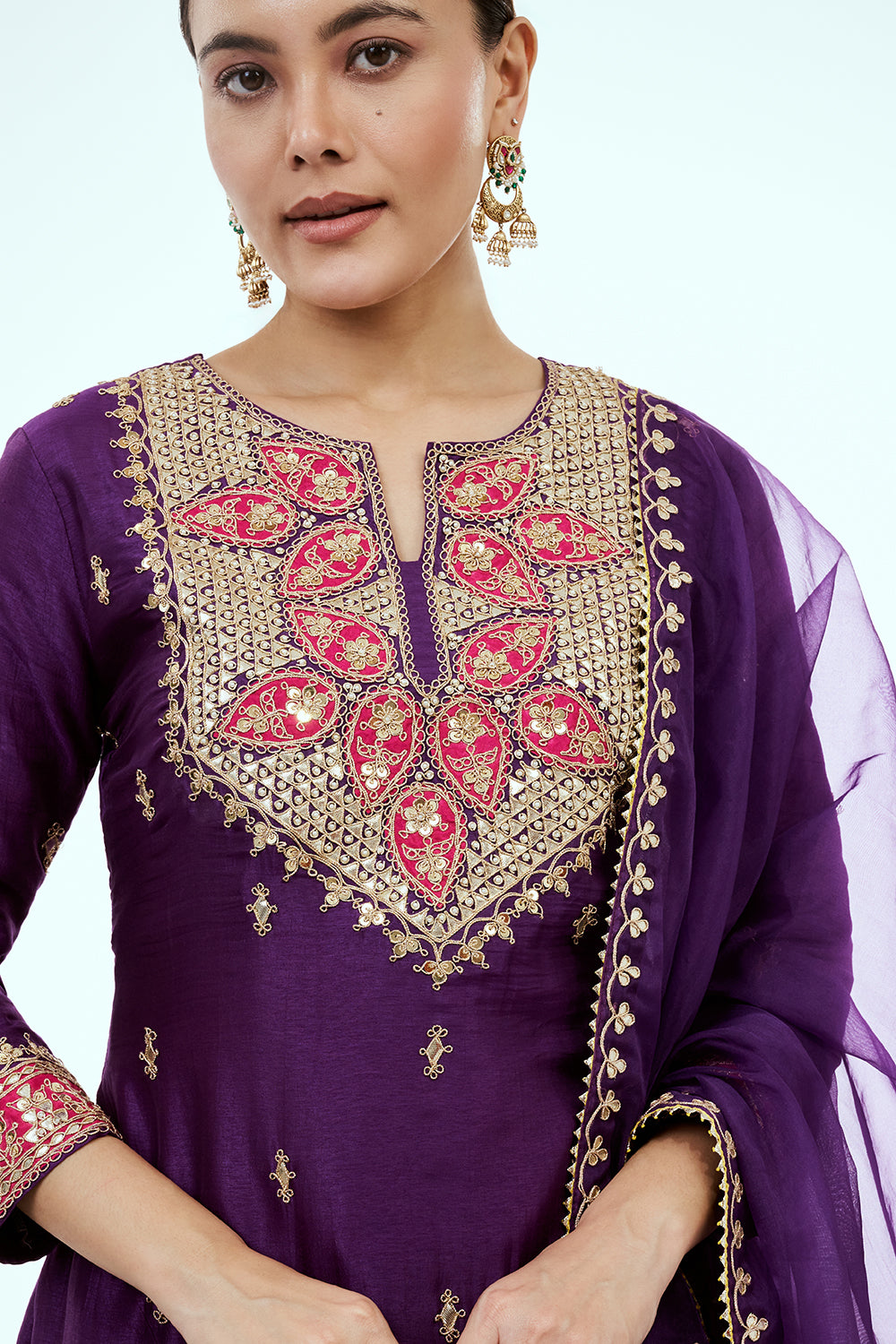 Purple Art Silk Palazzo Set with Zardosi Work