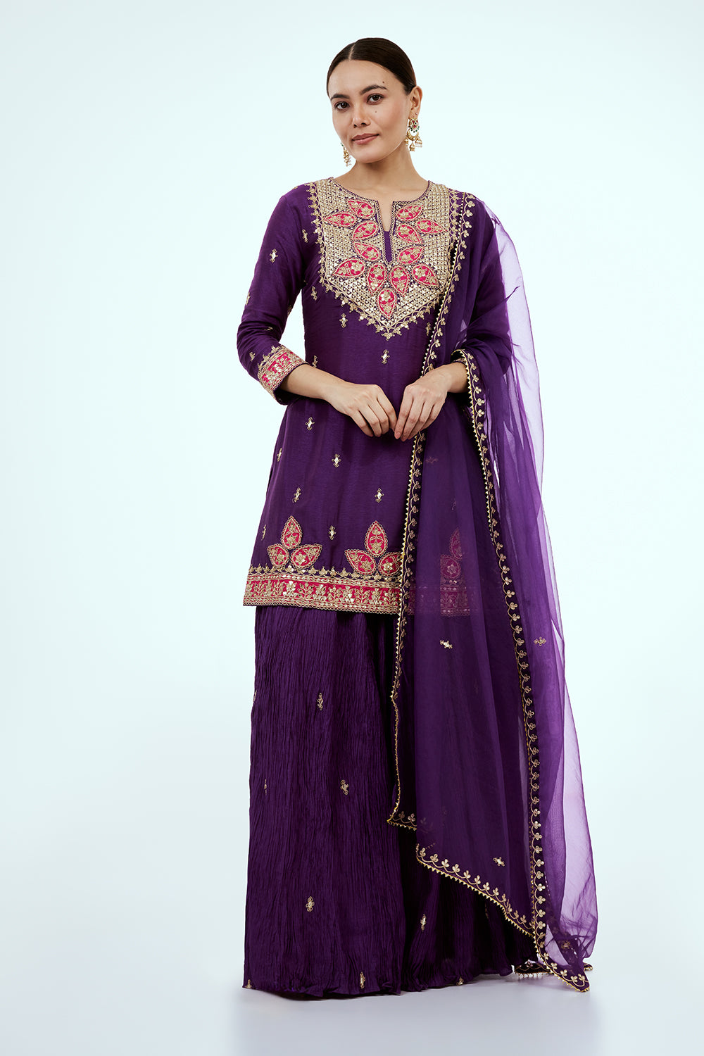 Purple Art Silk Palazzo Set with Zardosi Work