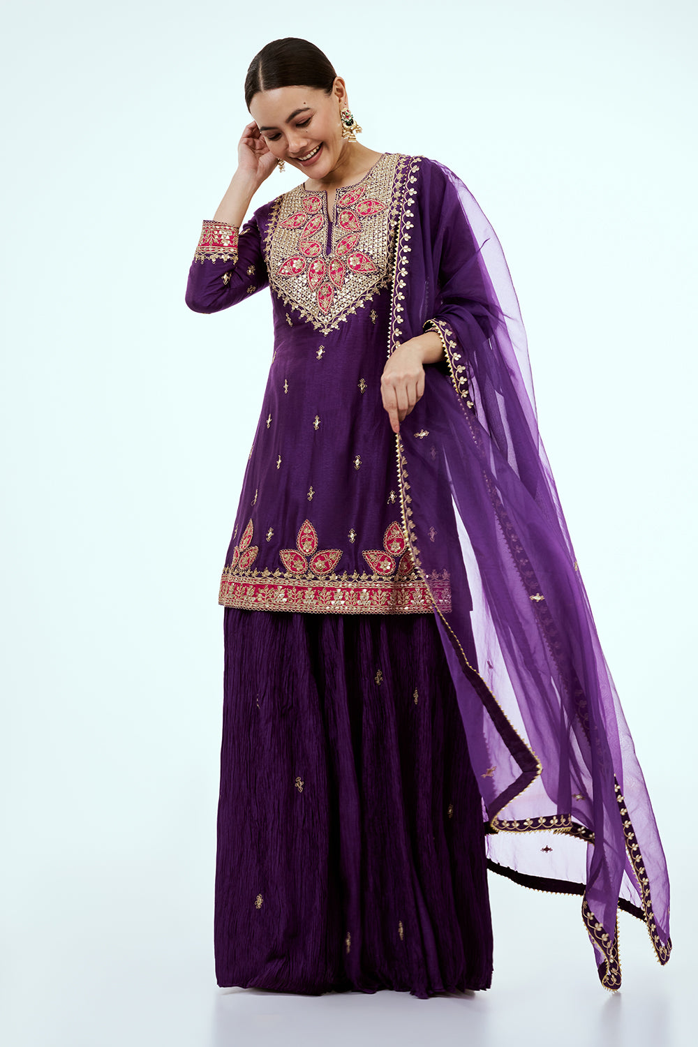 Purple Art Silk Palazzo Set with Zardosi Work