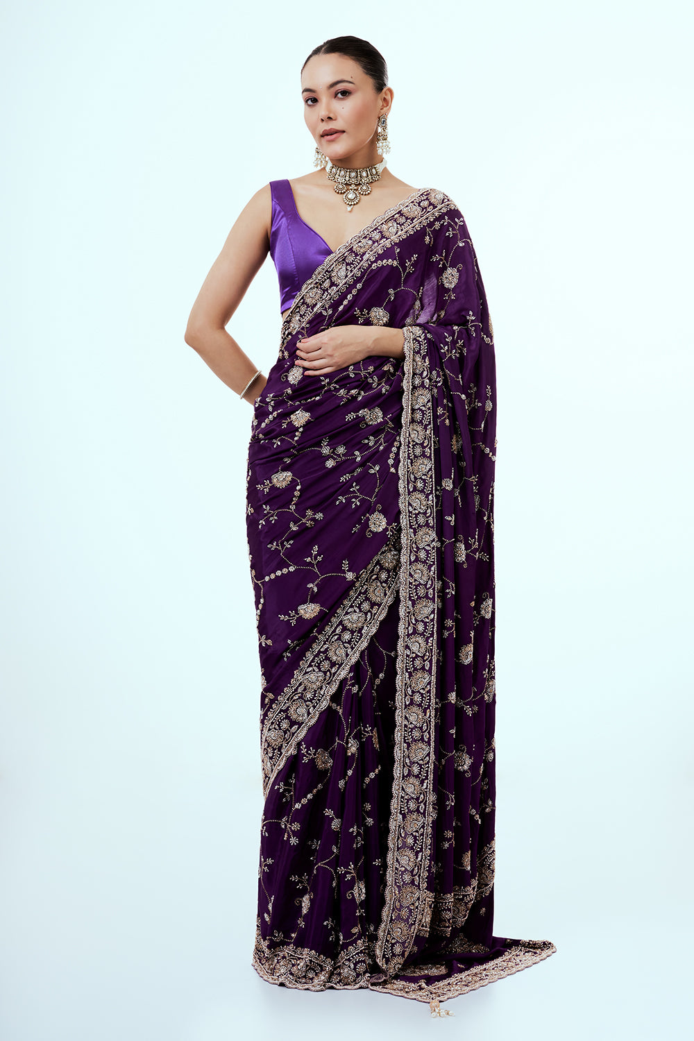 Purple Art Silk Saree with Jaal Work
