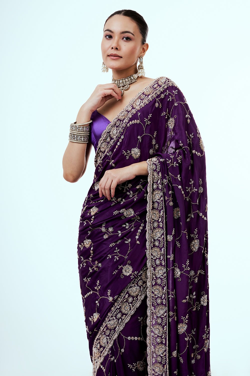 Purple Art Silk Saree with Jaal Work
