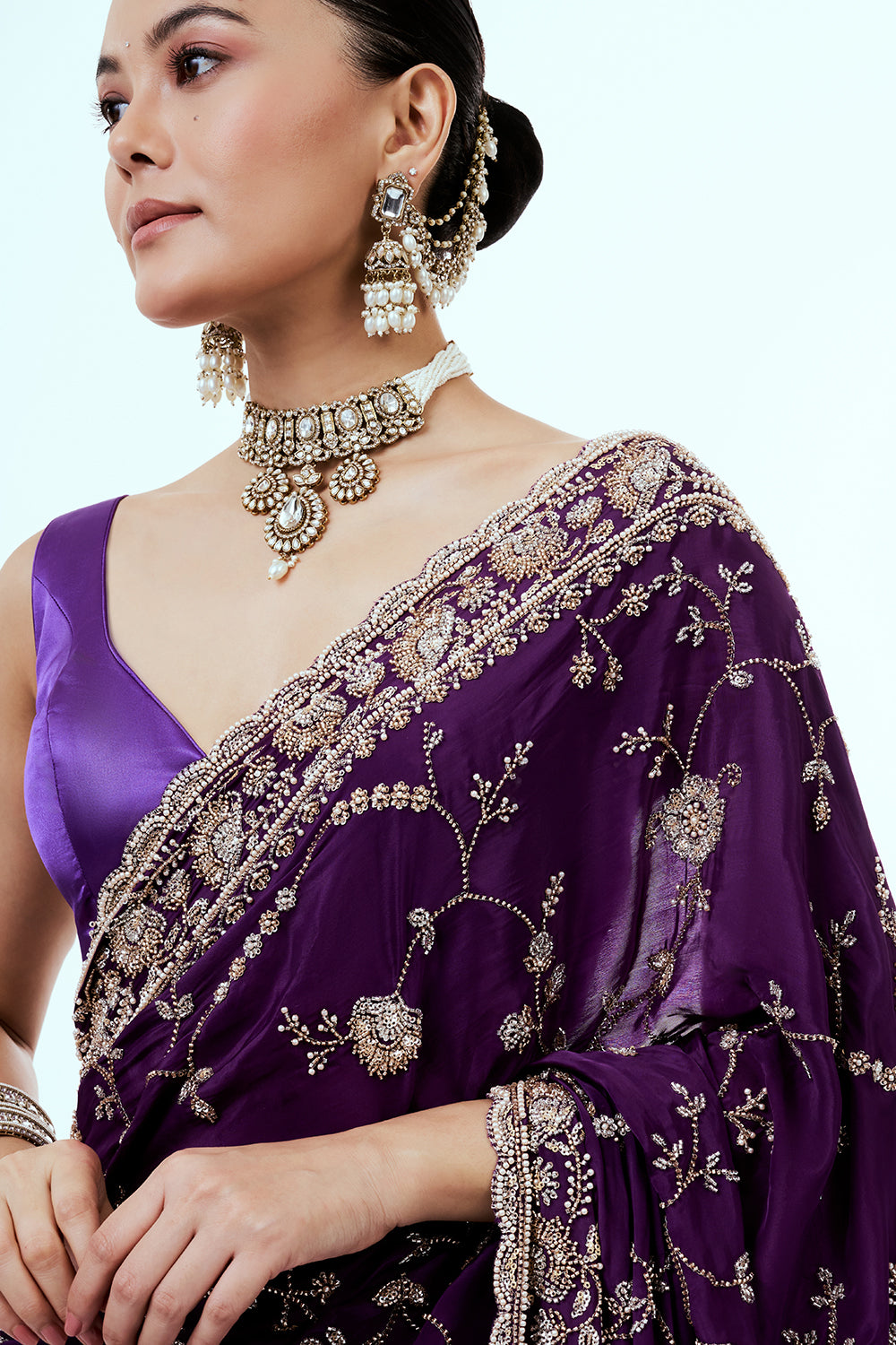 Purple Art Silk Saree with Jaal Work