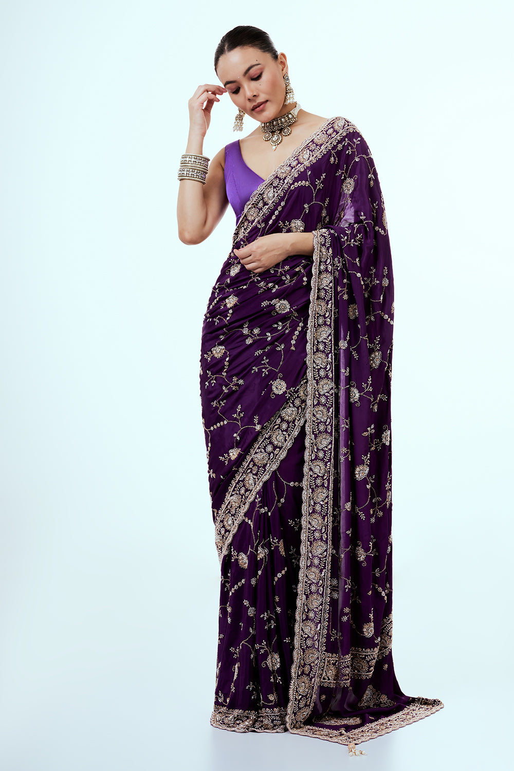 Purple Art Silk Saree with Jaal Work