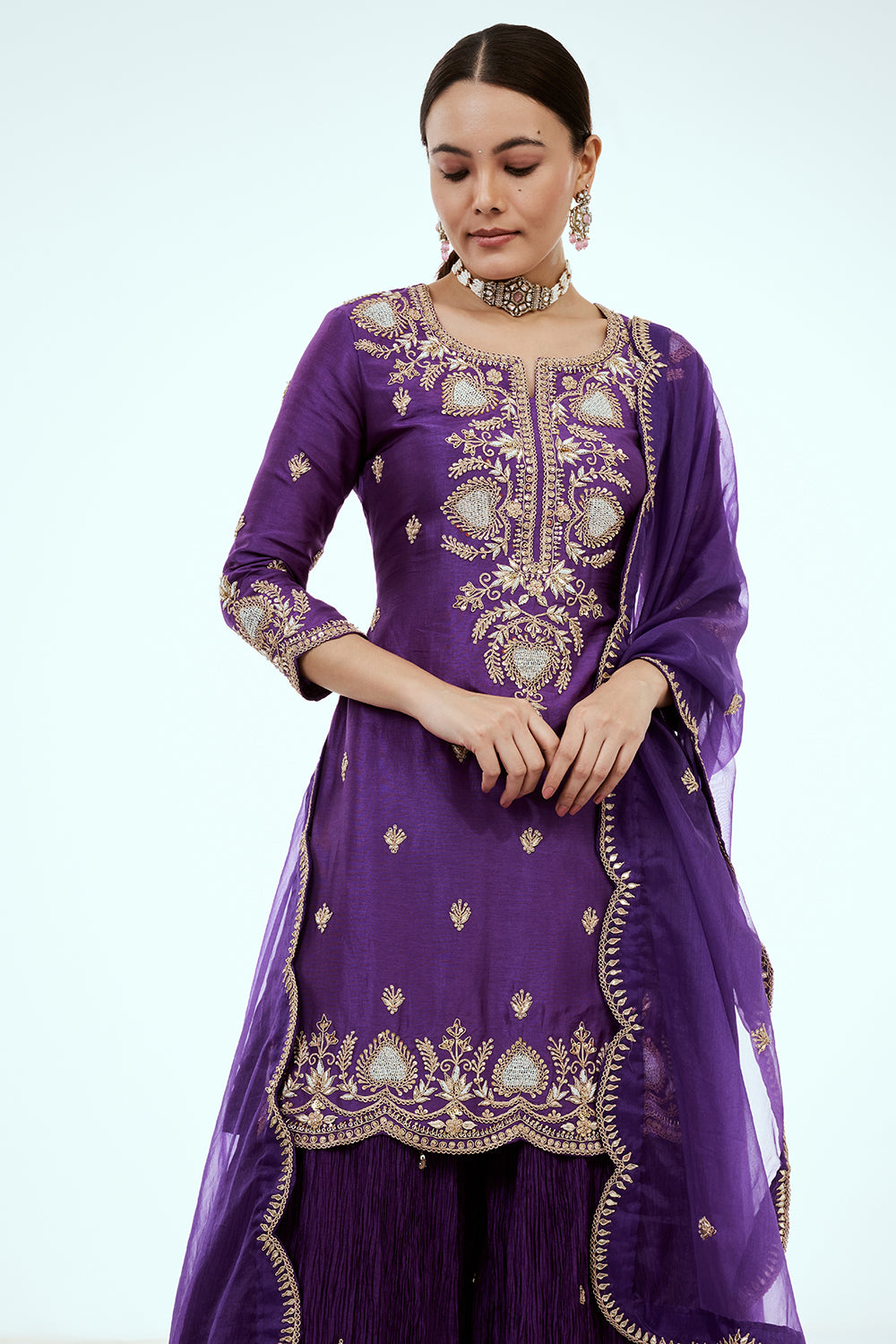 Purple Art Silk Suit Set with Gota Work