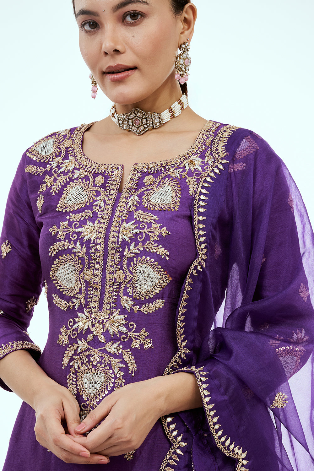 Purple Art Silk Suit Set with Gota Work