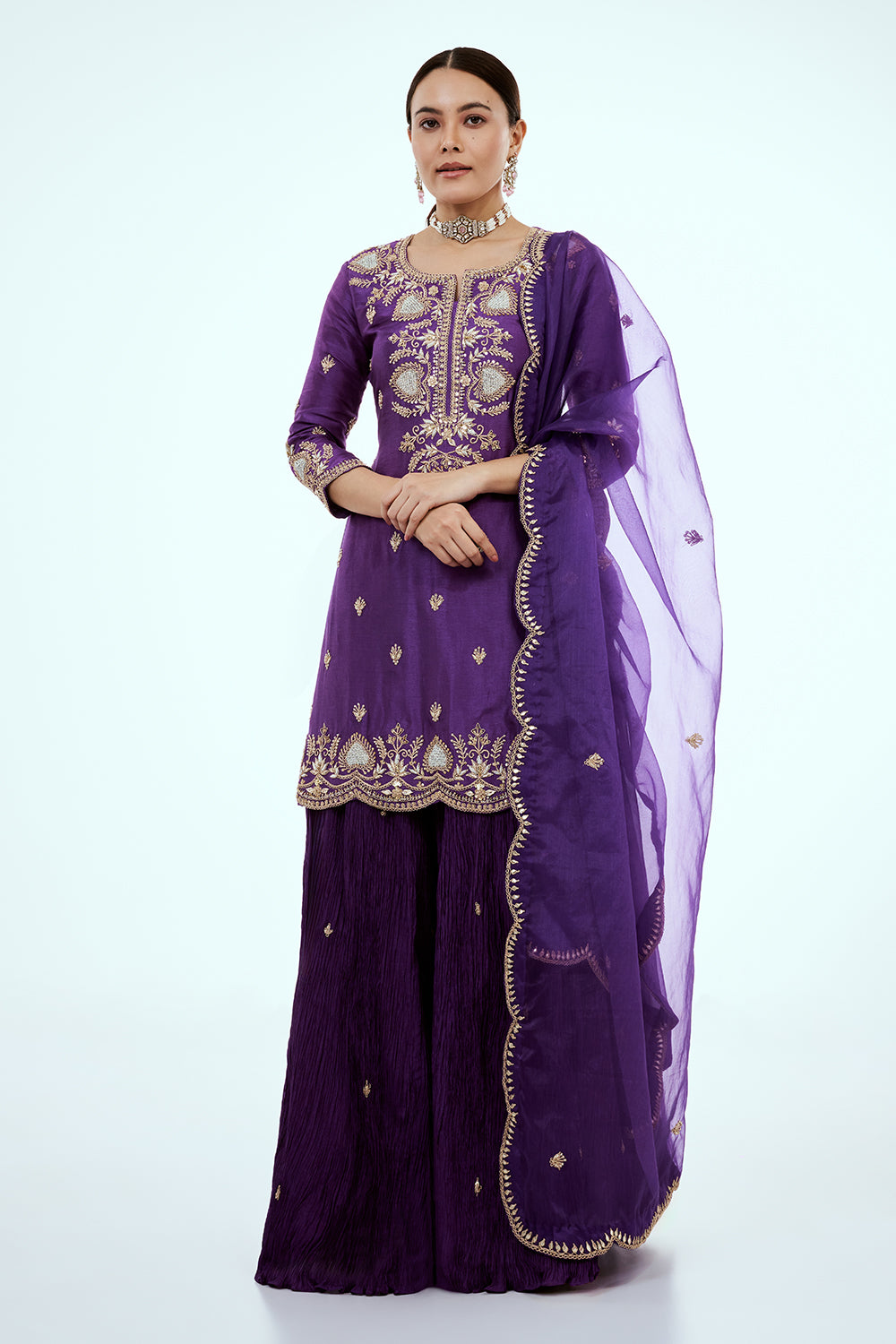 Purple Art Silk Suit Set with Gota Work