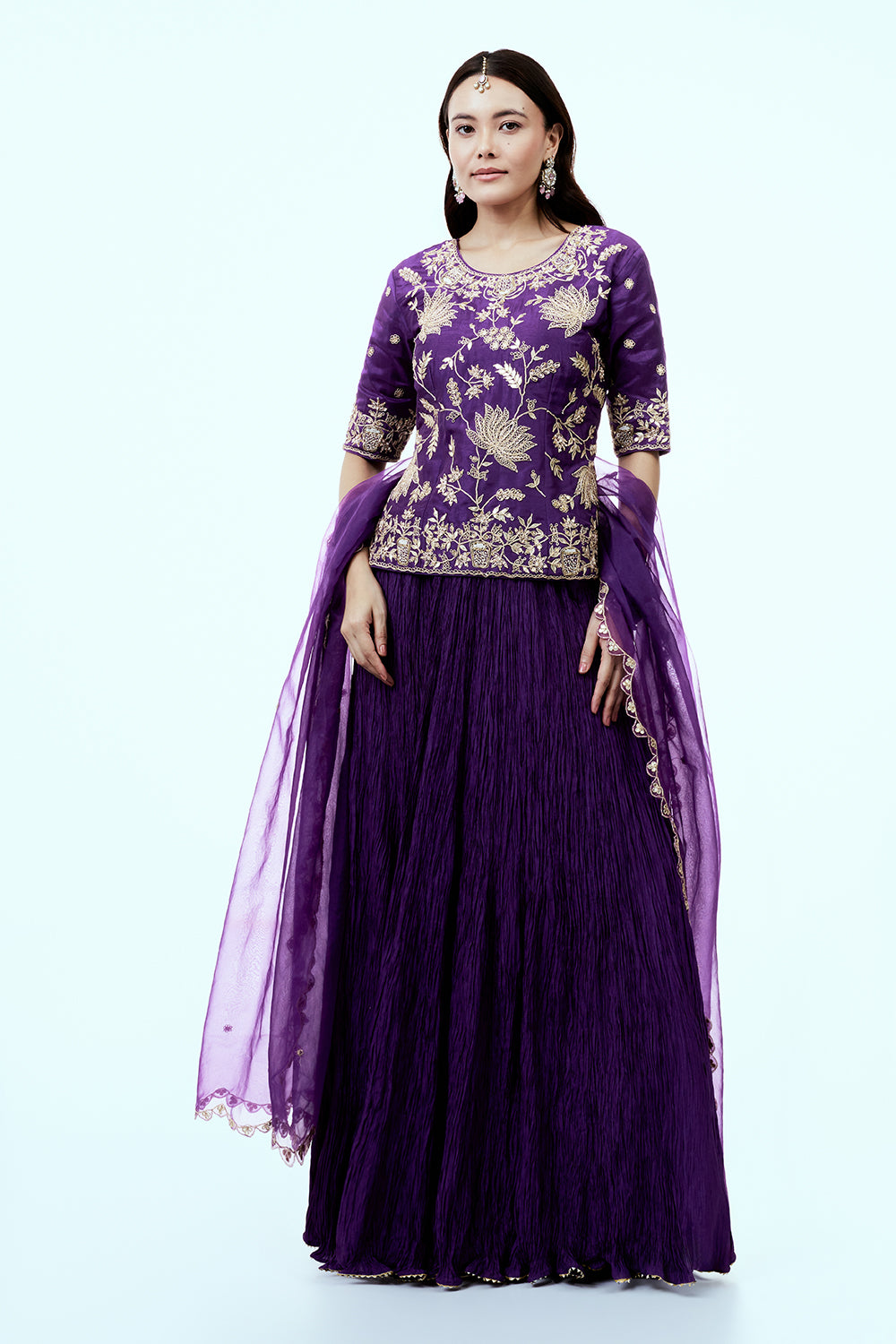 Purple Art Silk Suit Set with Zardosi Work
