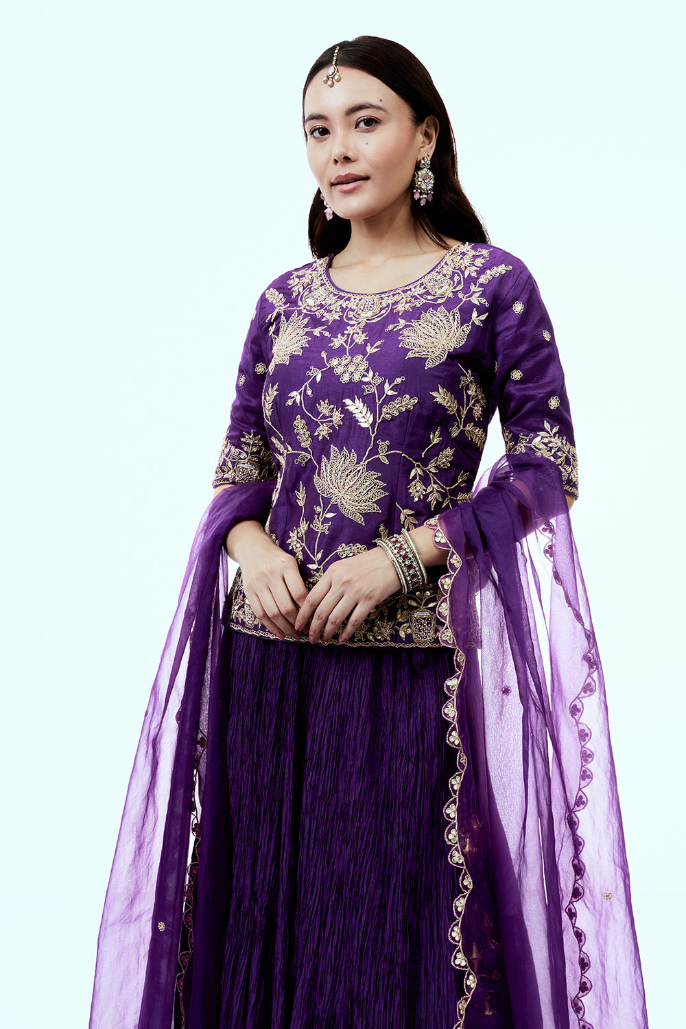 Purple Art Silk Suit Set with Zardosi Work