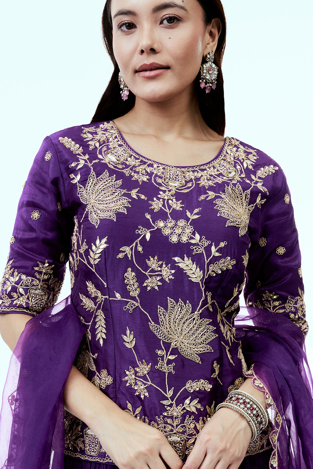 Purple Art Silk Suit Set with Zardosi Work