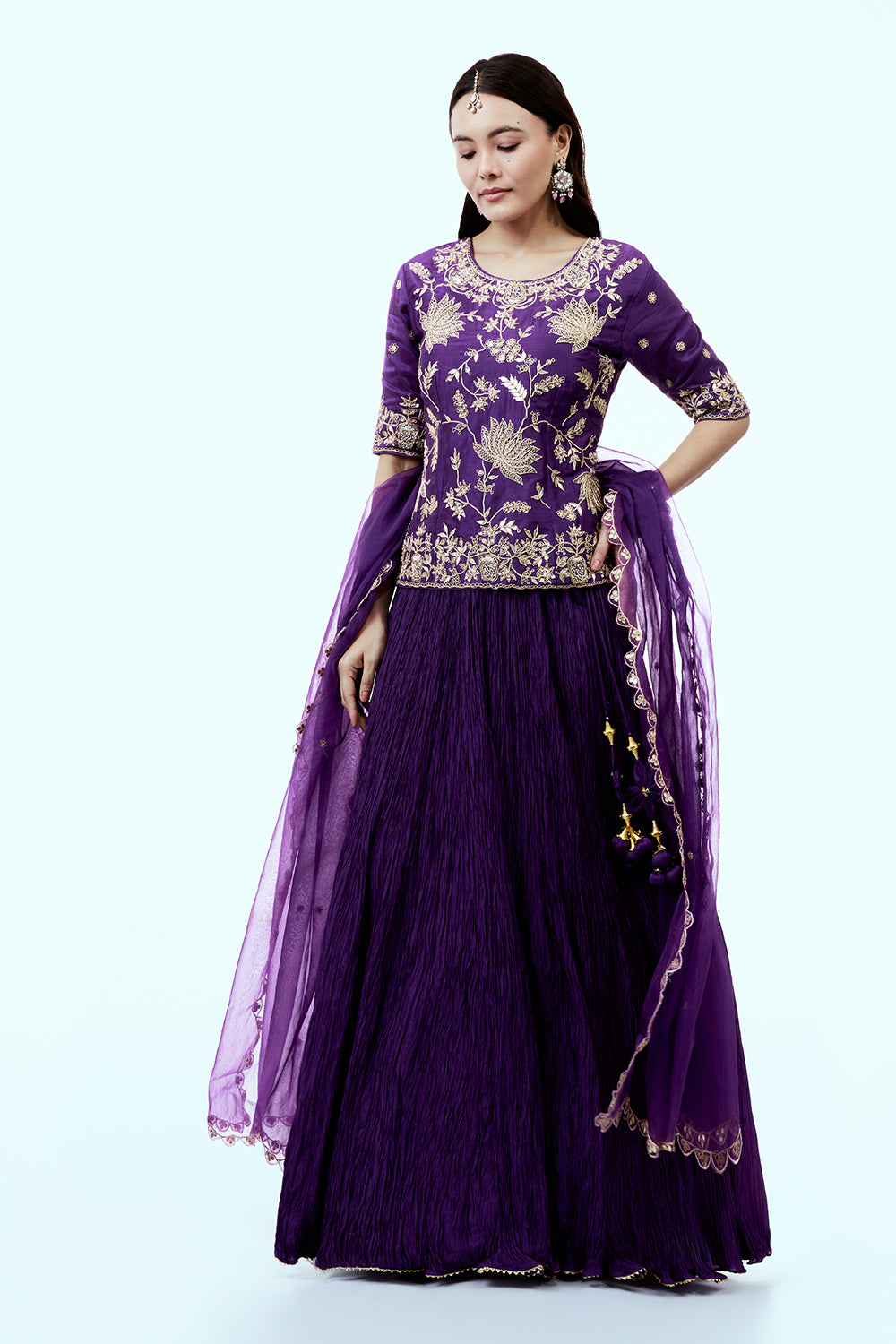 Purple Art Silk Suit Set with Zardosi Work