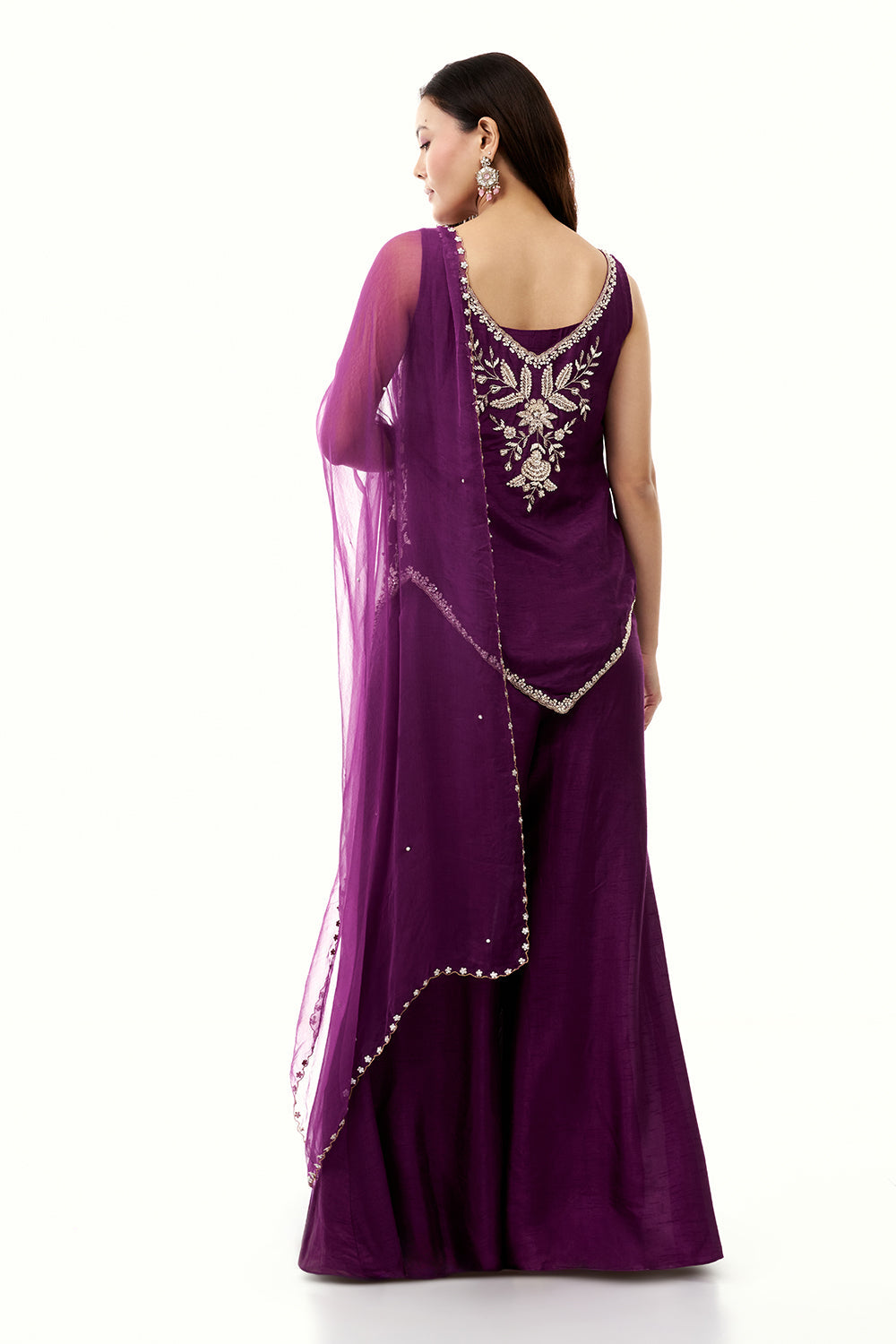 Purple Cotton Silk Palazzo Set with Cutdana and Moti Work