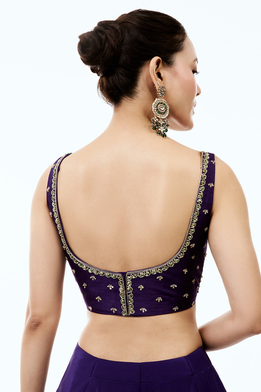 Purple Crepe Assymetrical Indo Western Set With Pearl and Zardosi Work