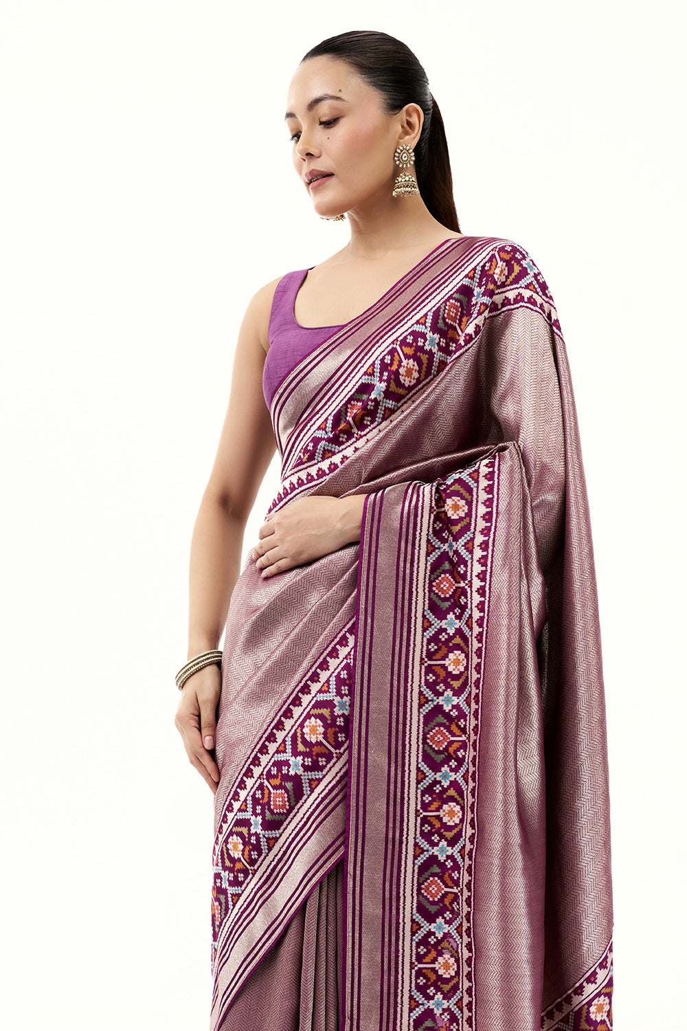 Purple Jacquard Silk Saree with Patola Border