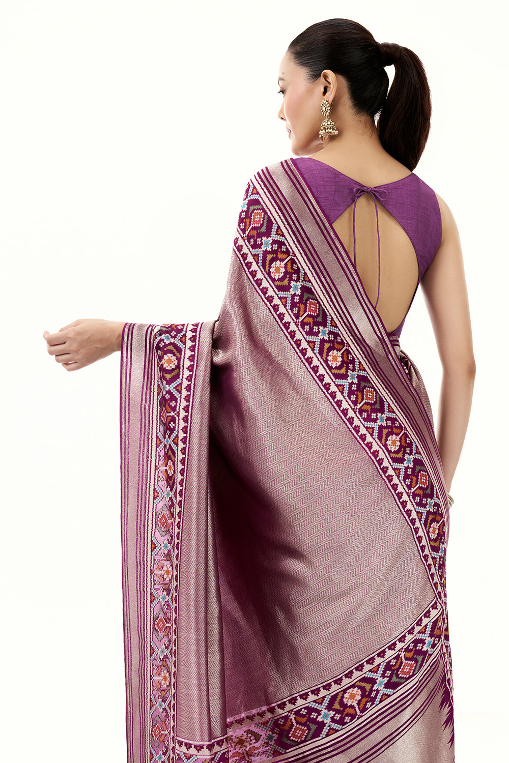 Purple Jacquard Silk Saree with Patola Border