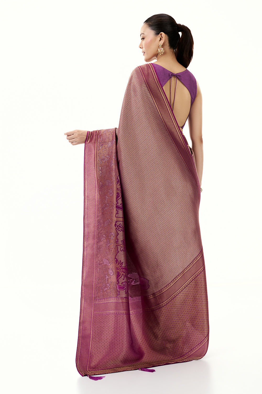 Purple Jacquard Silk Woven Saree with Nature Inspired Motifs