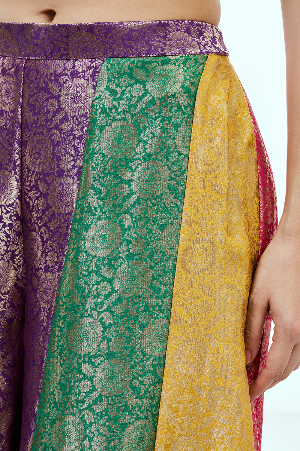 Purple Organza Suit Set with Zardosi Work and Multicoloured Brocade Pants