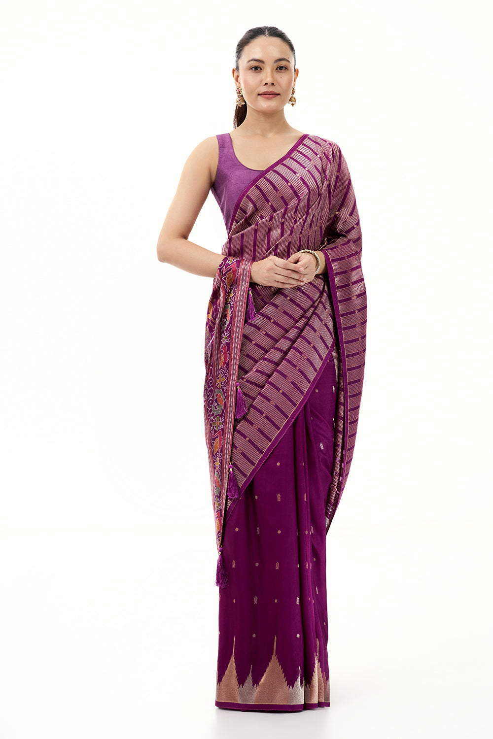 Purple Silk Woven Saree with Nature Motifs