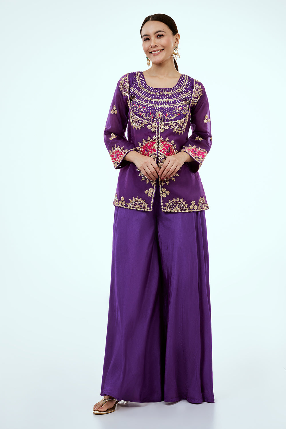 Purple Uppada Silk Co-ord Set with Zardosi Work