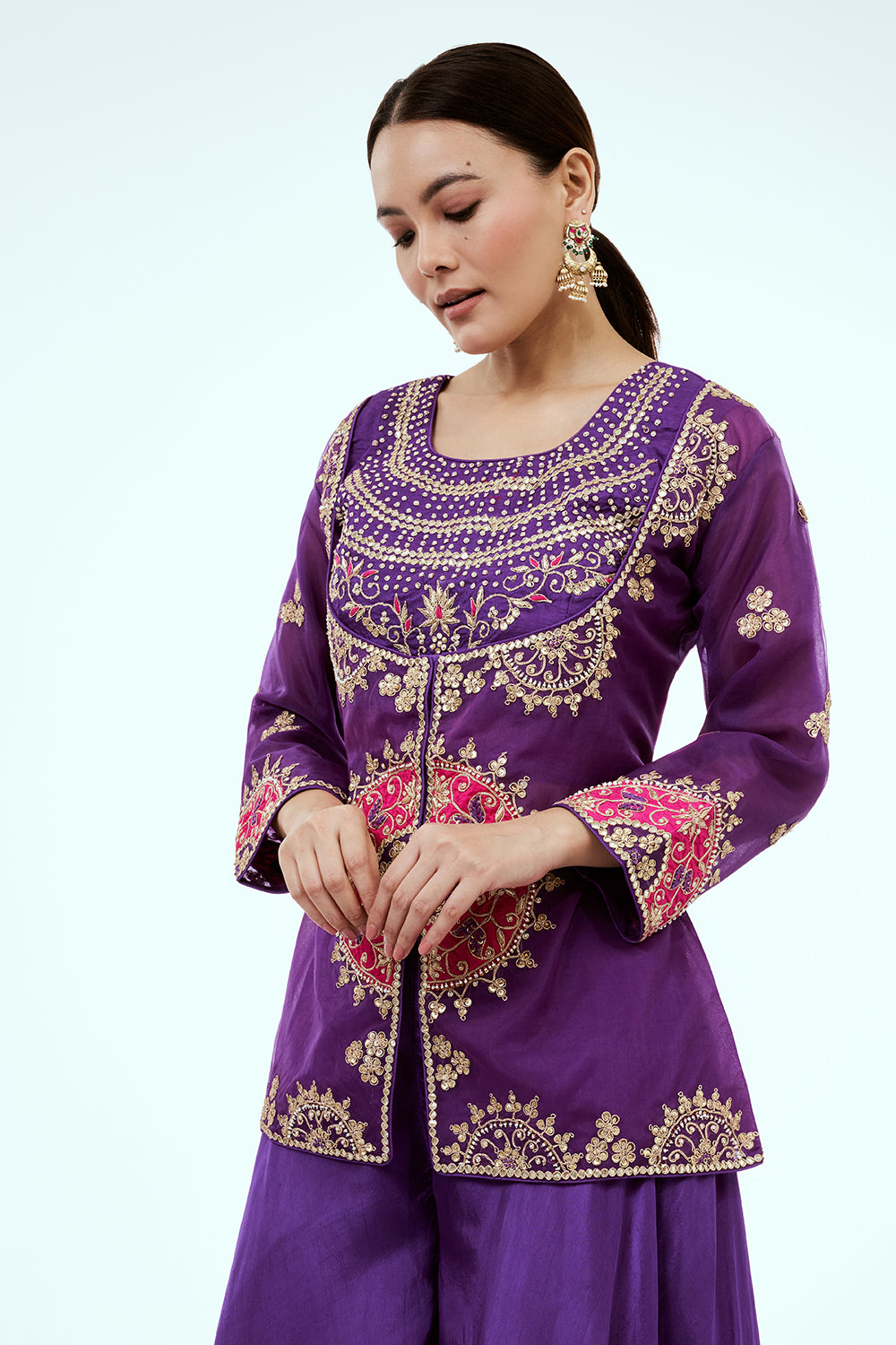Purple Uppada Silk Co-ord Set with Zardosi Work