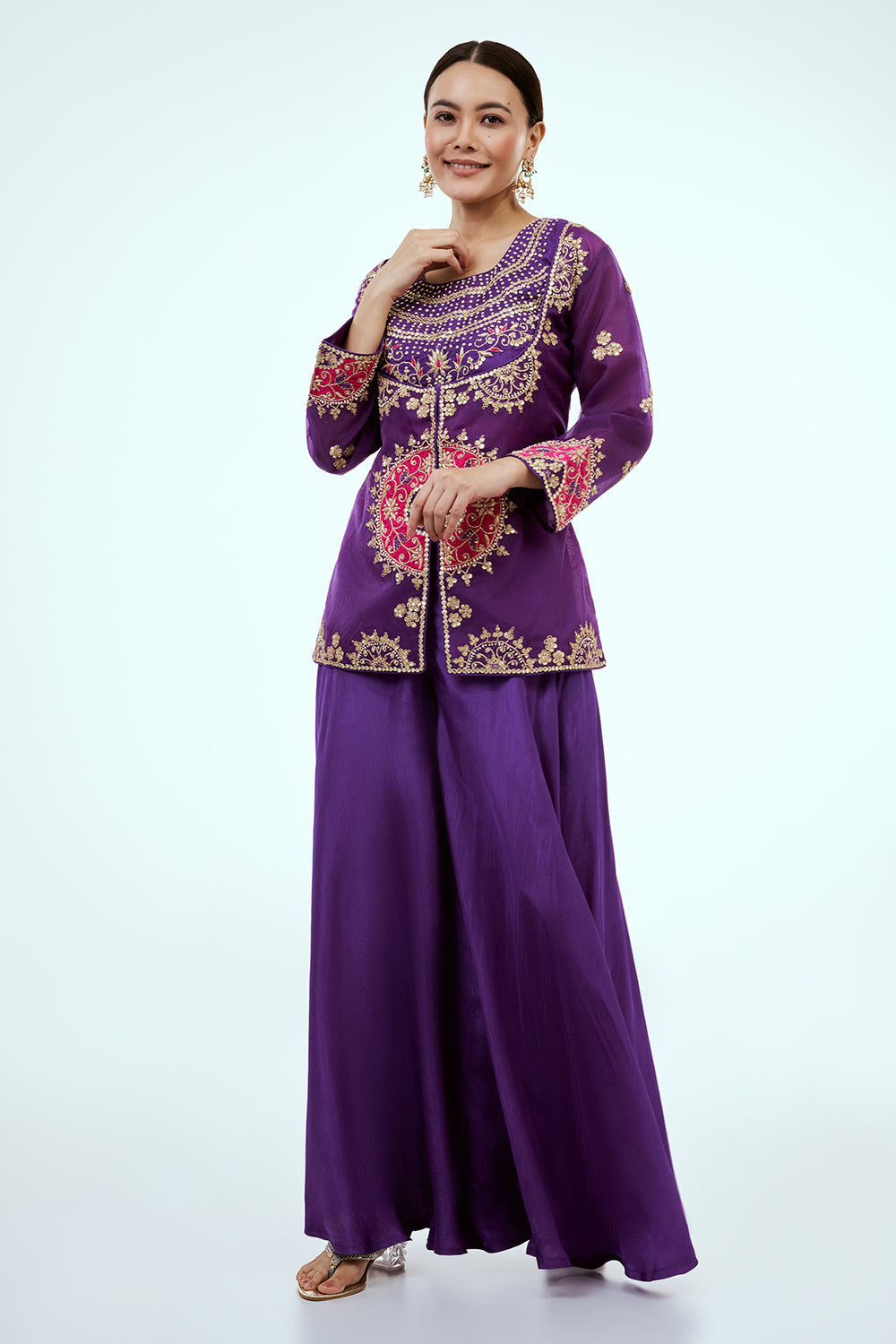 Purple Uppada Silk Co-ord Set with Zardosi Work