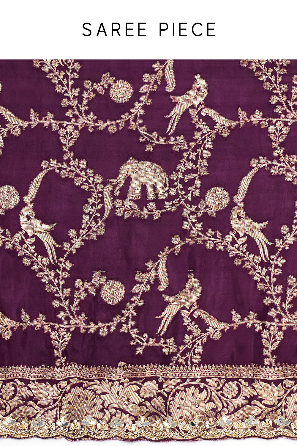 Purple Woven Banarasi Brocade Saree with Mirror and Cutdana Work