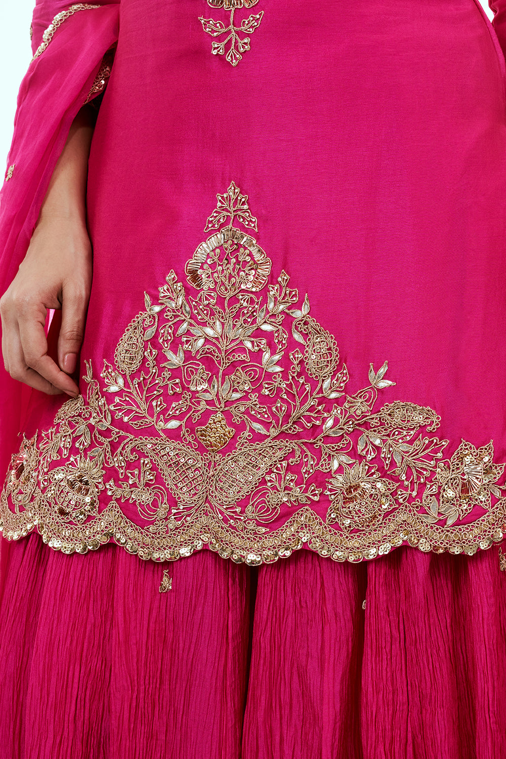 Rani Pink Art Silk Palazzo Set with Zardosi Work