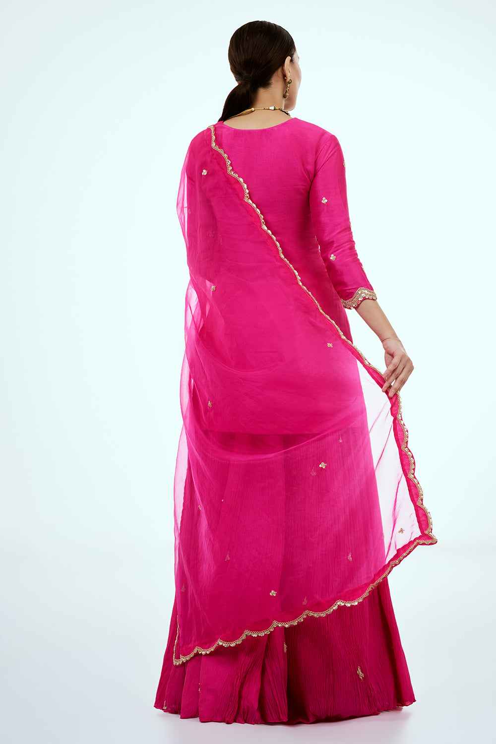 Rani Pink Art Silk Palazzo Set with Zardosi Work