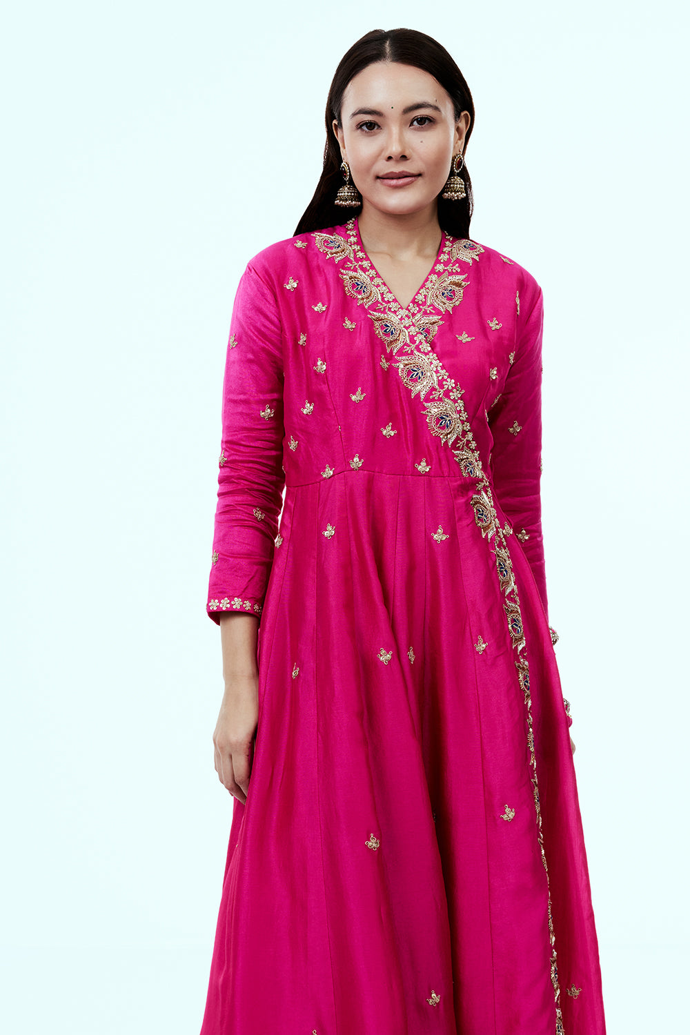 Rani Pink Art Silk Suit Set with Zardosi and Gotta Work