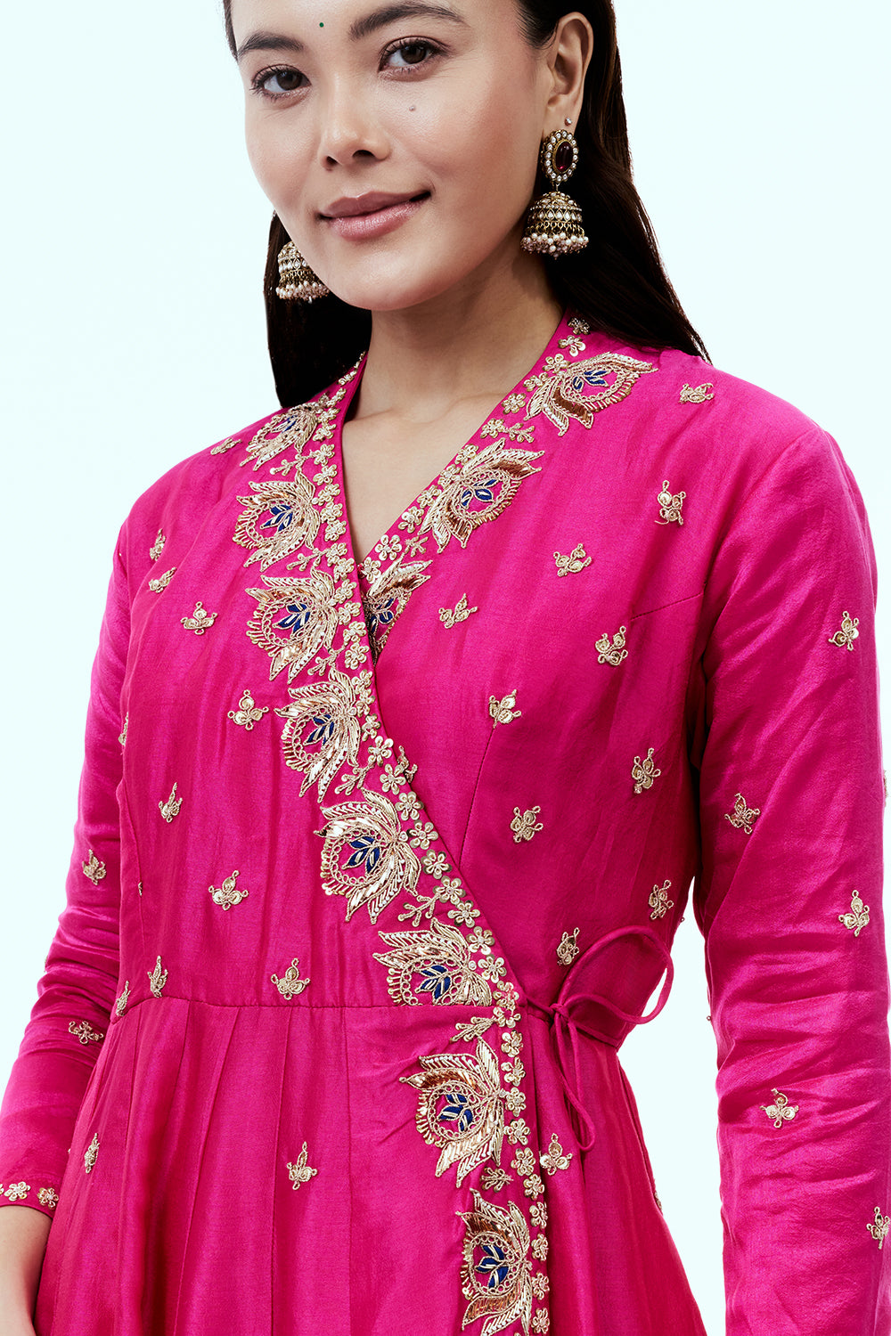 Rani Pink Art Silk Suit Set with Zardosi and Gotta Work